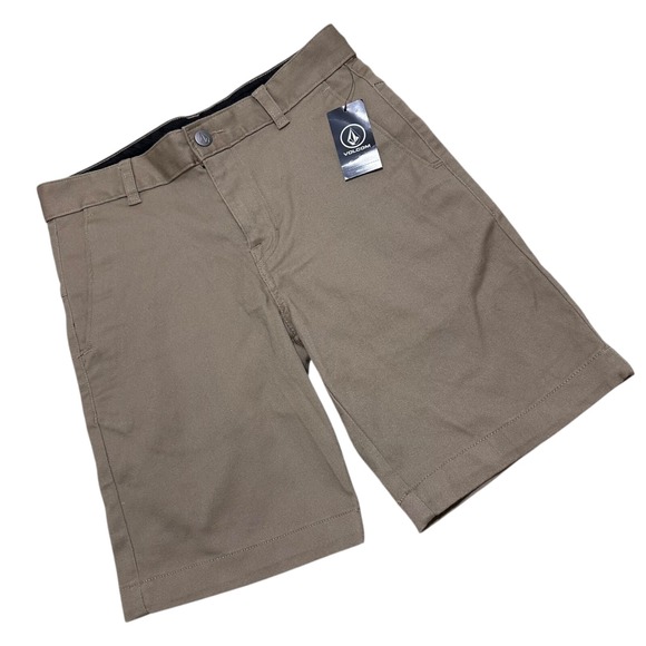Volcom Mens Big Boys Size 28 Vmonty Stretch Chino Shorts Khaki Brown NWT - Picture 2 of 8